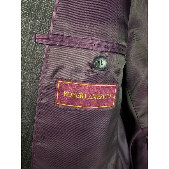 Robert Amerigo Wool Blazer 46R Black Blue Plaid - Picture 7 of 8